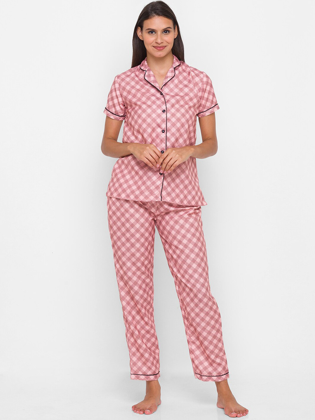 

FashionRack Women Checked Printed Pure Cotton Night Suit, Pink