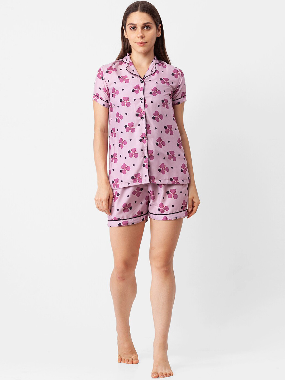 

FashionRack Women Floral Printed Pure Cotton Night Suit, Pink