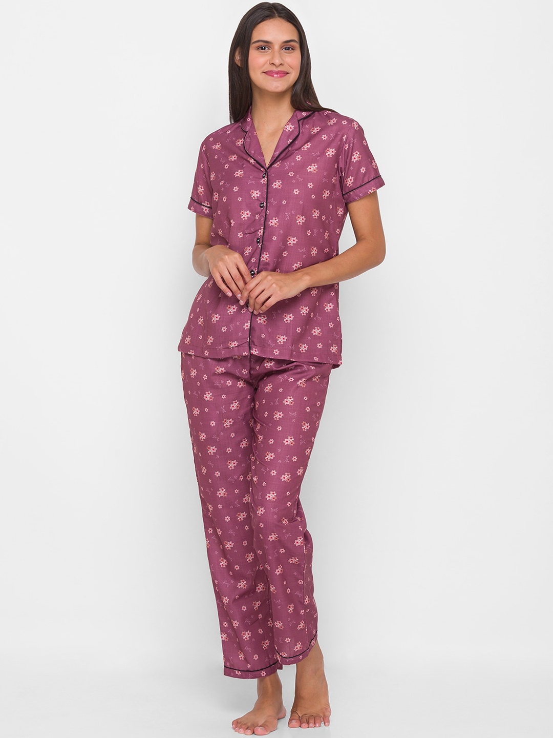 

FashionRack Women Floral Printed Pure Cotton Night Suit, Mauve