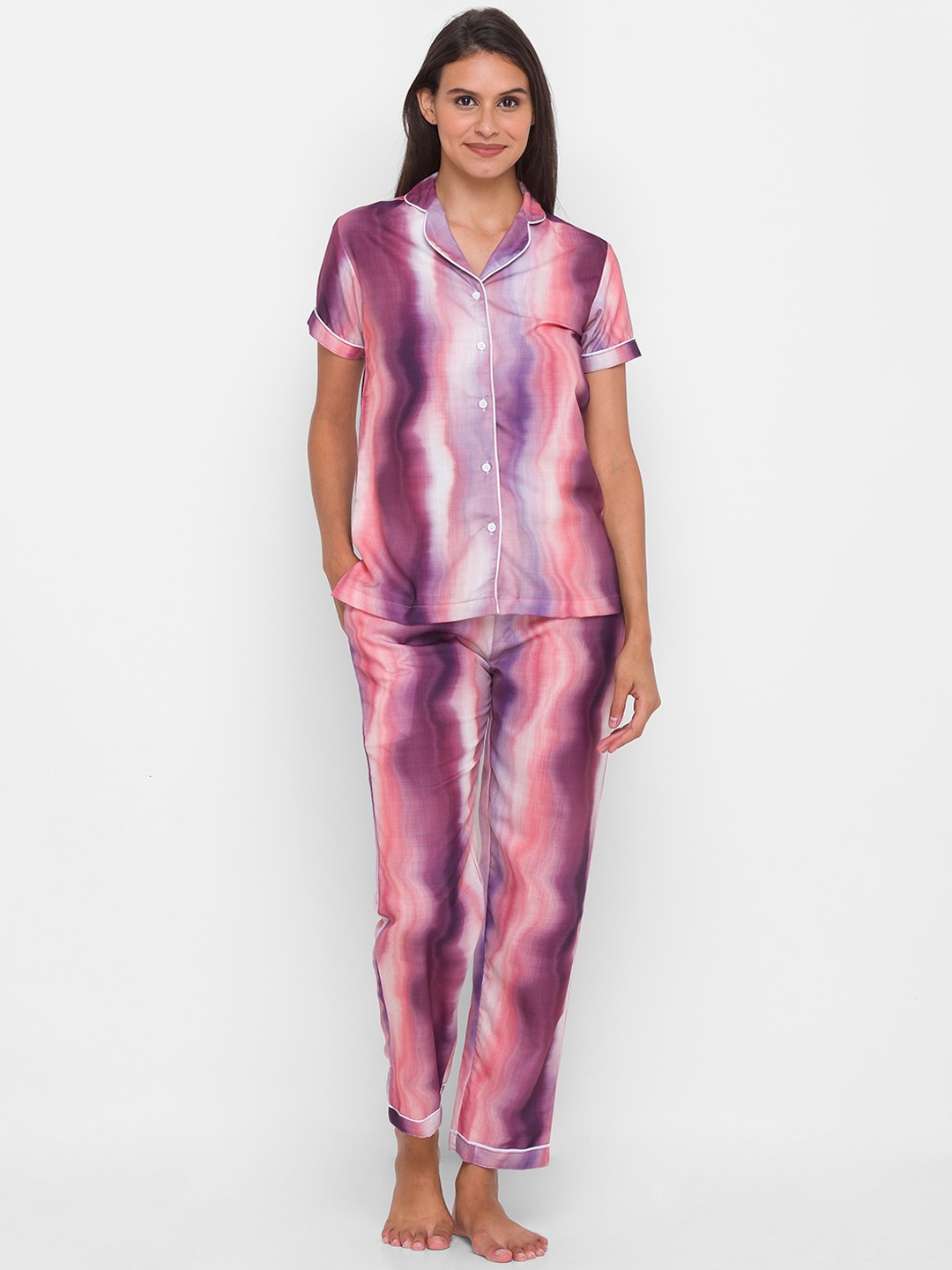 

FashionRack Women Tie And Dye Pure Cotton Night Suit, Purple