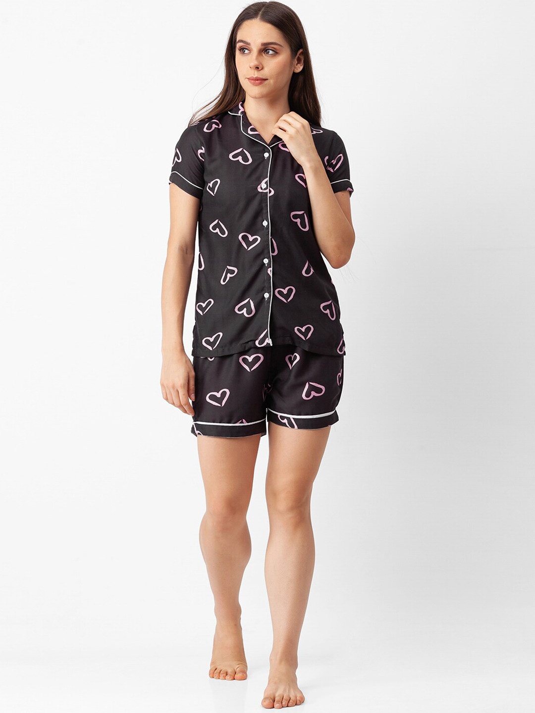 

FashionRack Women Conversational Printed Pure Cotton Night Suit, Black