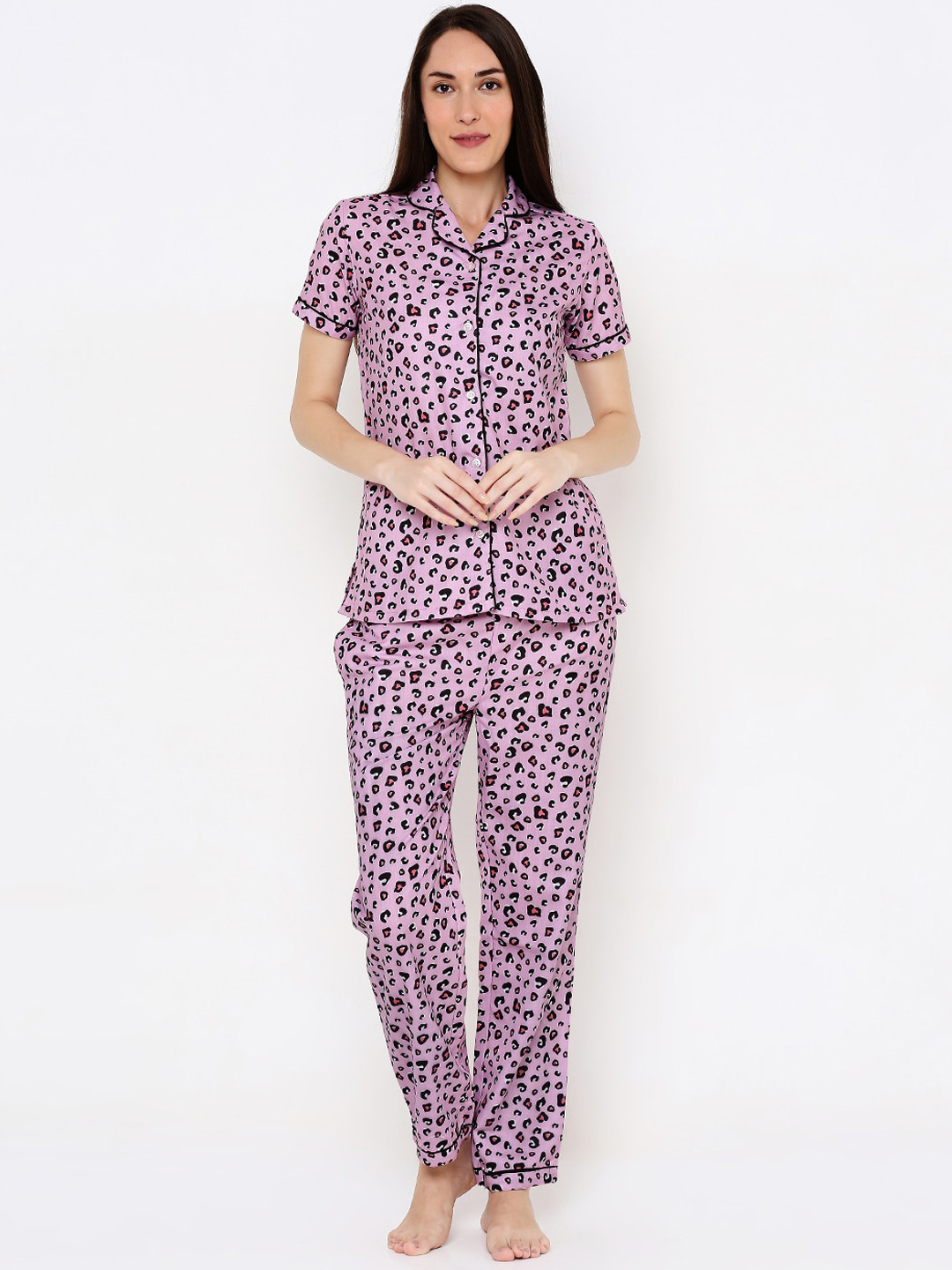 

FashionRack Women Animal Printed Pure Cotton Night Suit, Pink