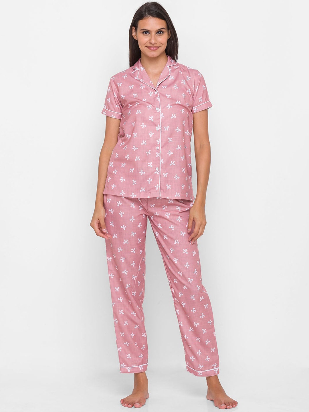 

FashionRack Women Conversational Printed Pure Cotton Night Suit, Pink