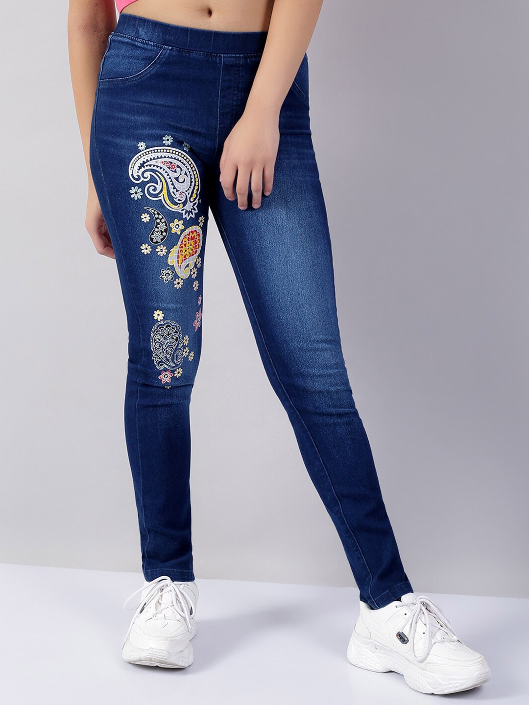 

Naughty Ninos Girls Slim Fit Printed Jeggings, Blue
