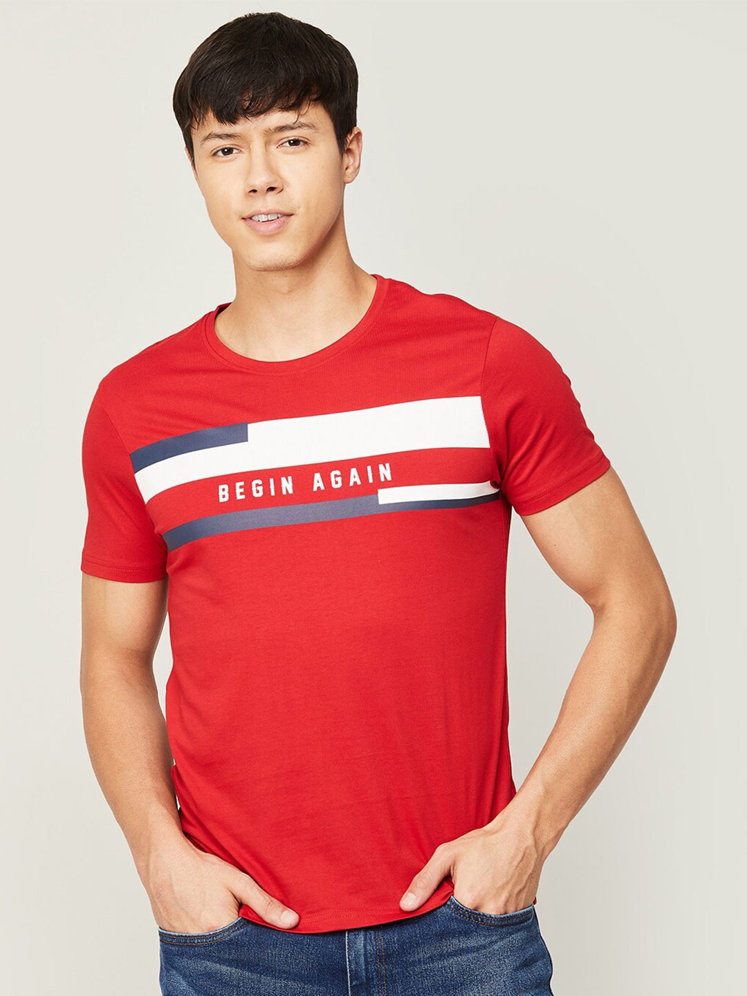

Fame Forever by Lifestyle Men Striped Cotton T-shirt, Red