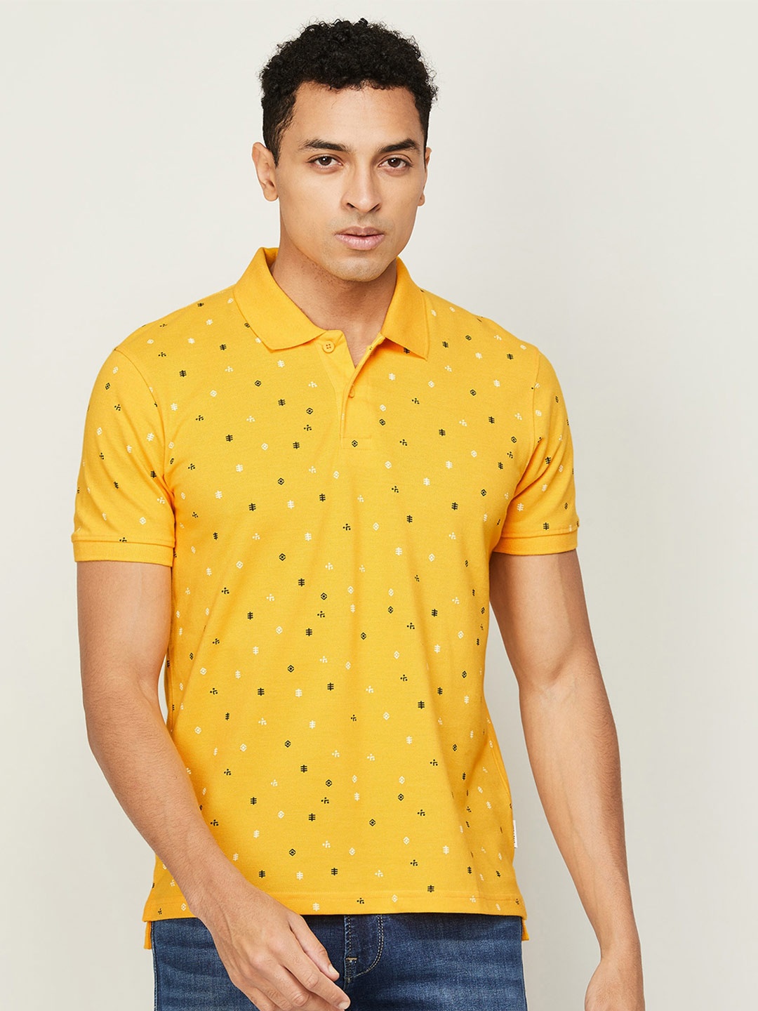 

Fame Forever by Lifestyle Men Printed Polo Collar Cotton T-shirt, Yellow