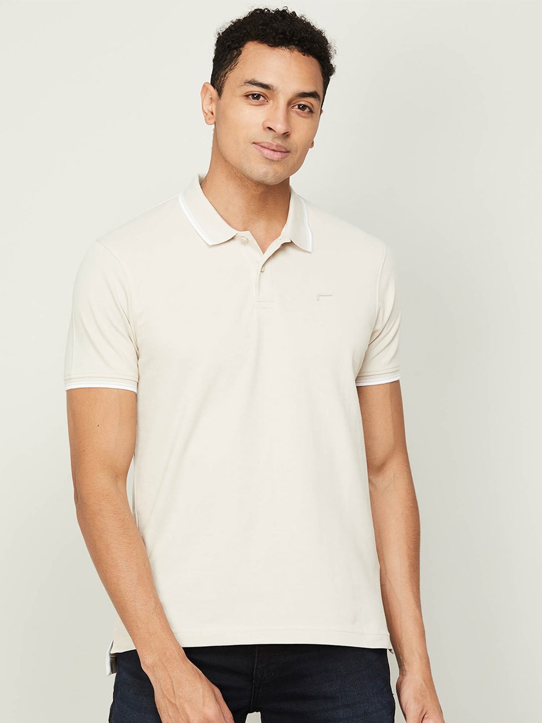 

Fame Forever by Lifestyle Men Polo Collar Cotton T-shirt, Cream