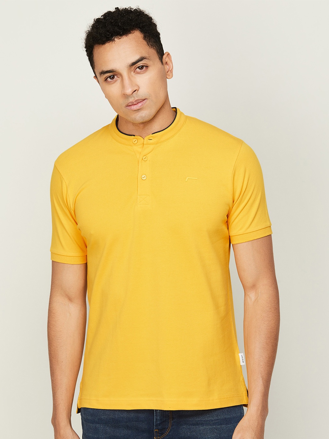 

Fame Forever by Lifestyle Men Henley Collar Slim Fit Cotton T-shirt, Mustard