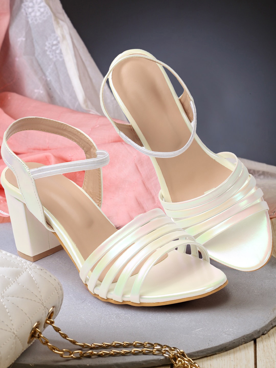 

Elibolz Women Ankle Loop Block Heels, White