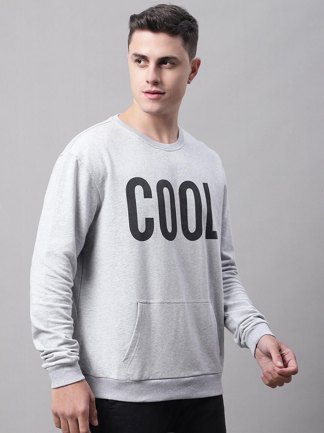 

DOOR74 Men Printed Cotton Pullover Sweatshirt, Grey melange