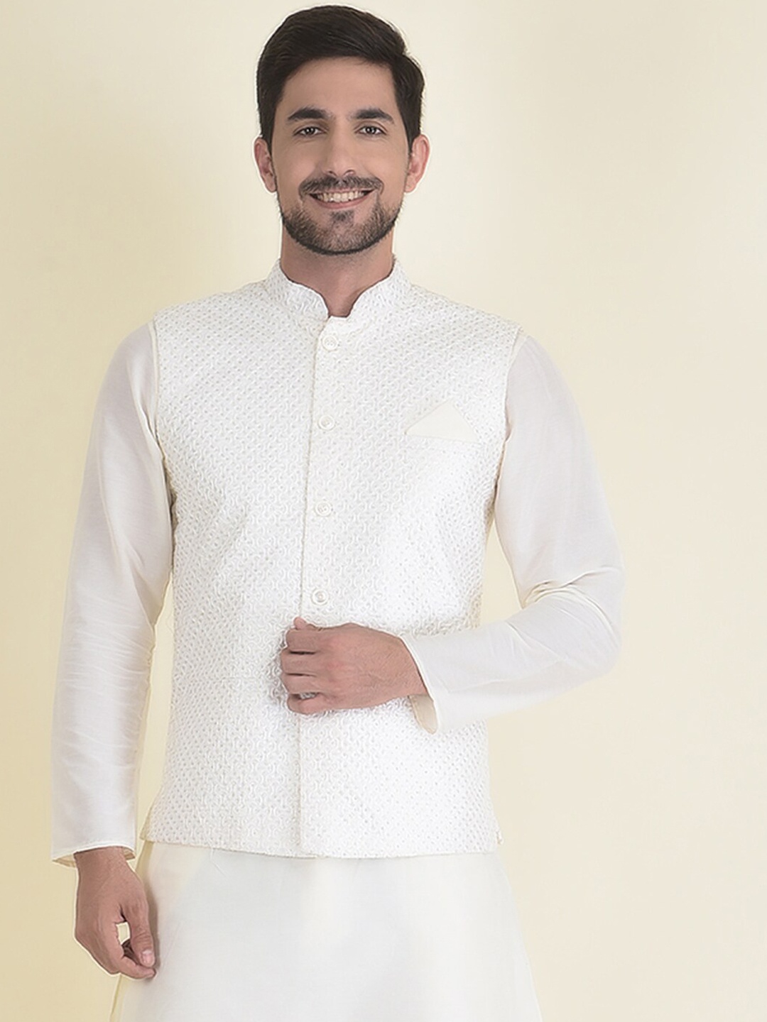 

HOUSE OF DEYANN Men Ethnic Motifs Embroidered Kurta With Trousers, Off white