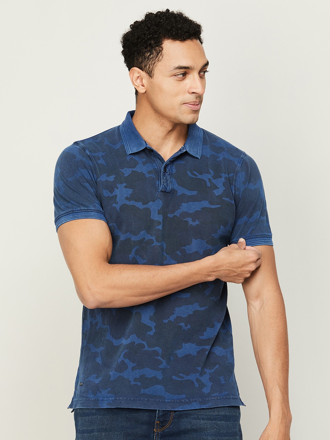 

Forca Men Printed Polo Collar Cotton T-shirt, Blue