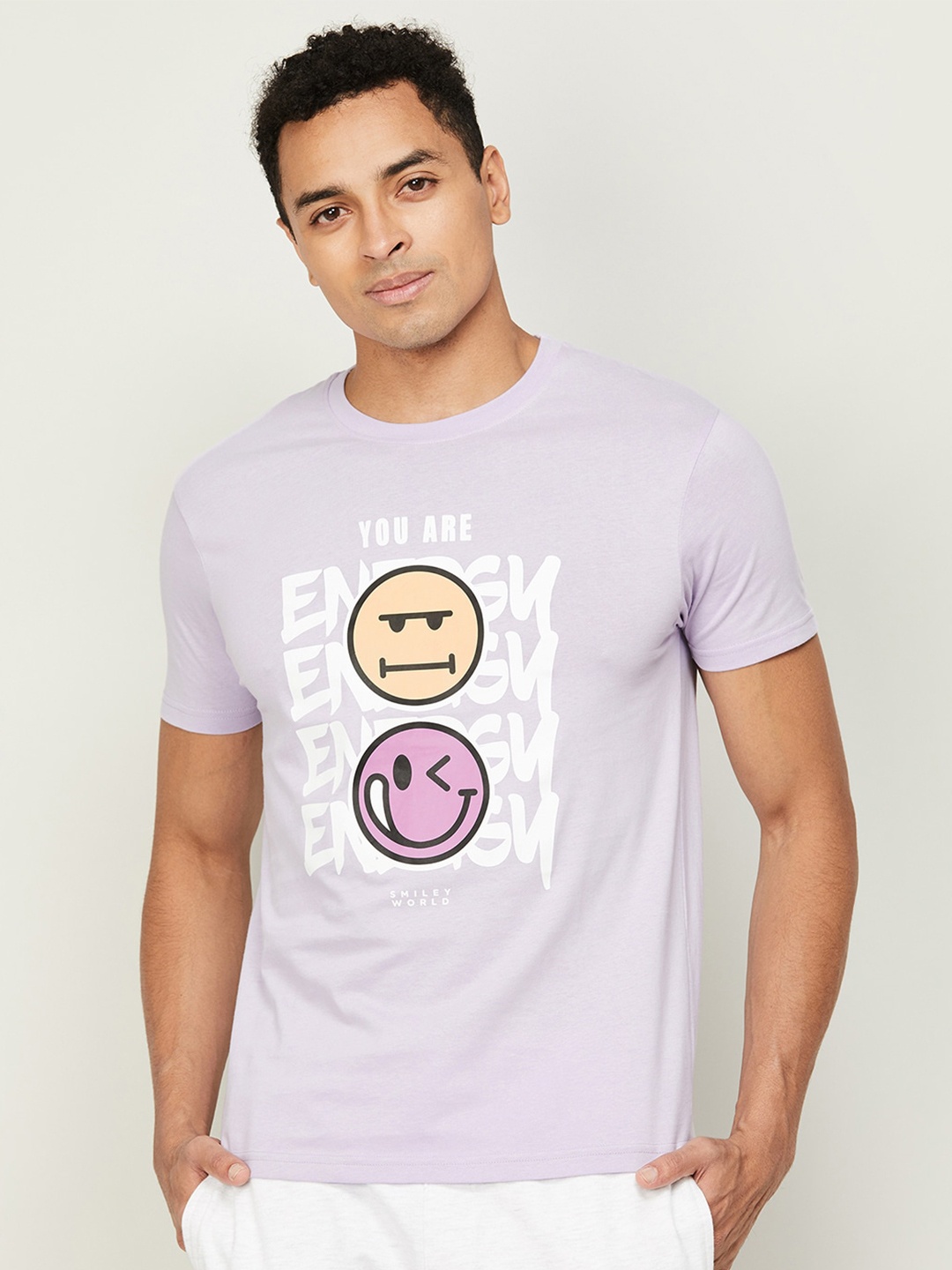 

SmileyWorld Men Typography Printed Cotton T-shirt, Purple