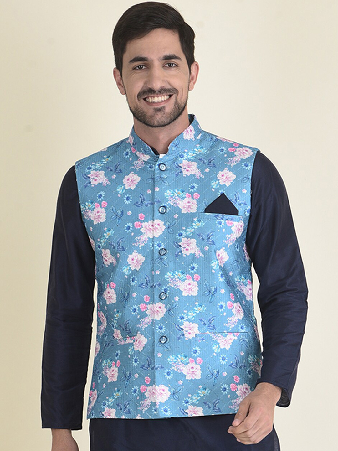 

HOUSE OF DEYANN Men Ethnic Motifs Printed Kurta with Trousers, Blue