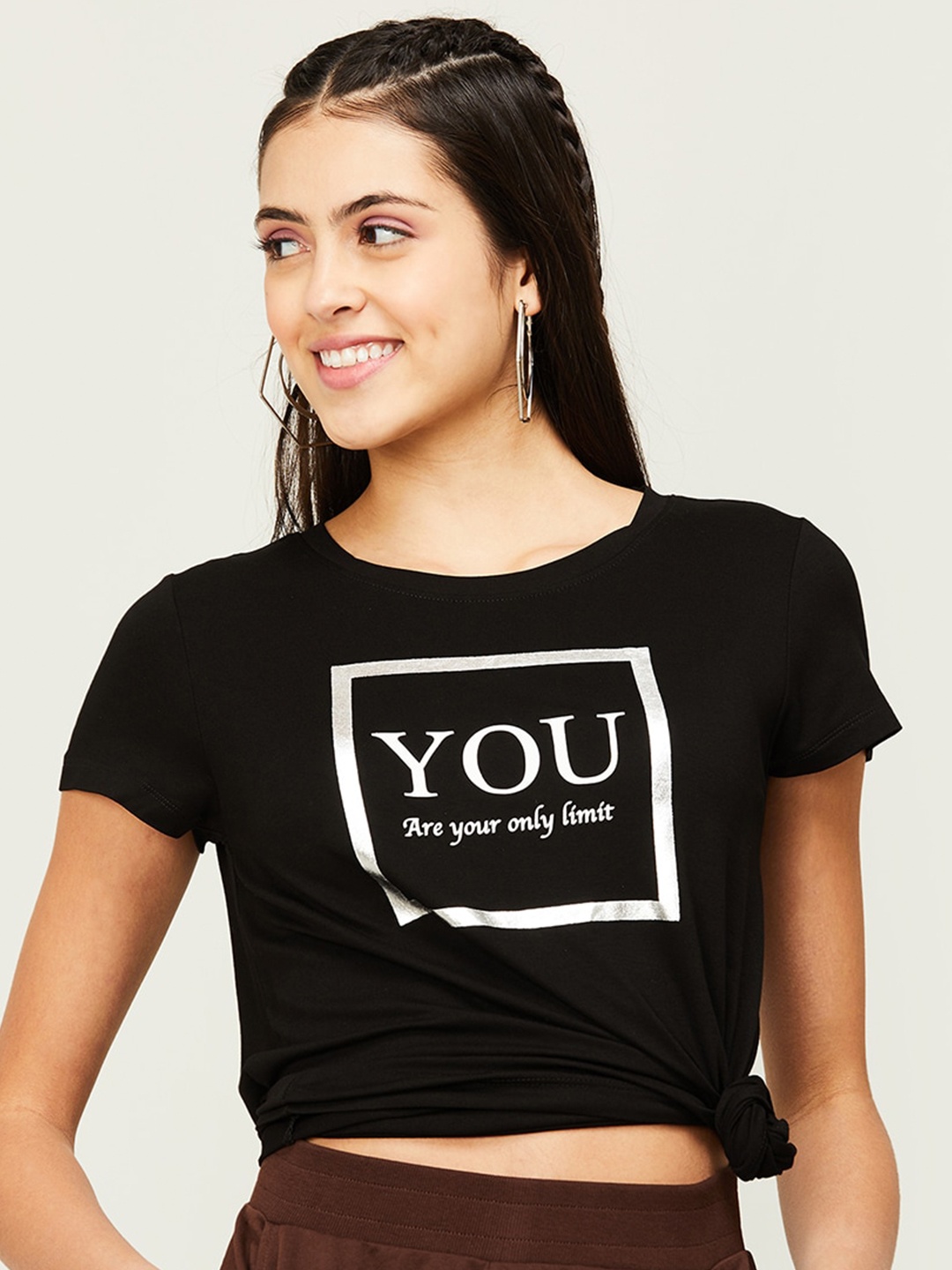 

Fame Forever by Lifestyle Women Typography Printed Round Neck Cotton T-shirt, Black