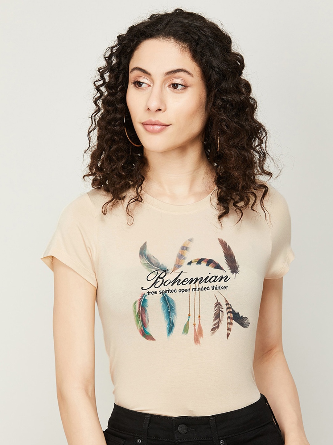 

Fame Forever by Lifestyle Women Typography Printed Slim Fit T-shirt, Beige