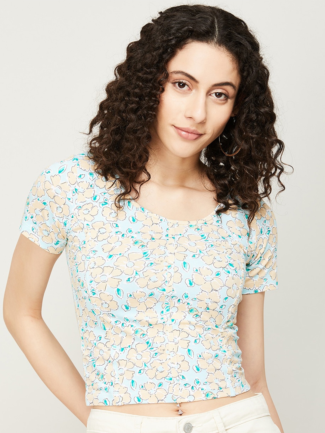 

Ginger by Lifestyle Women Printed Cotton T-shirt, Blue