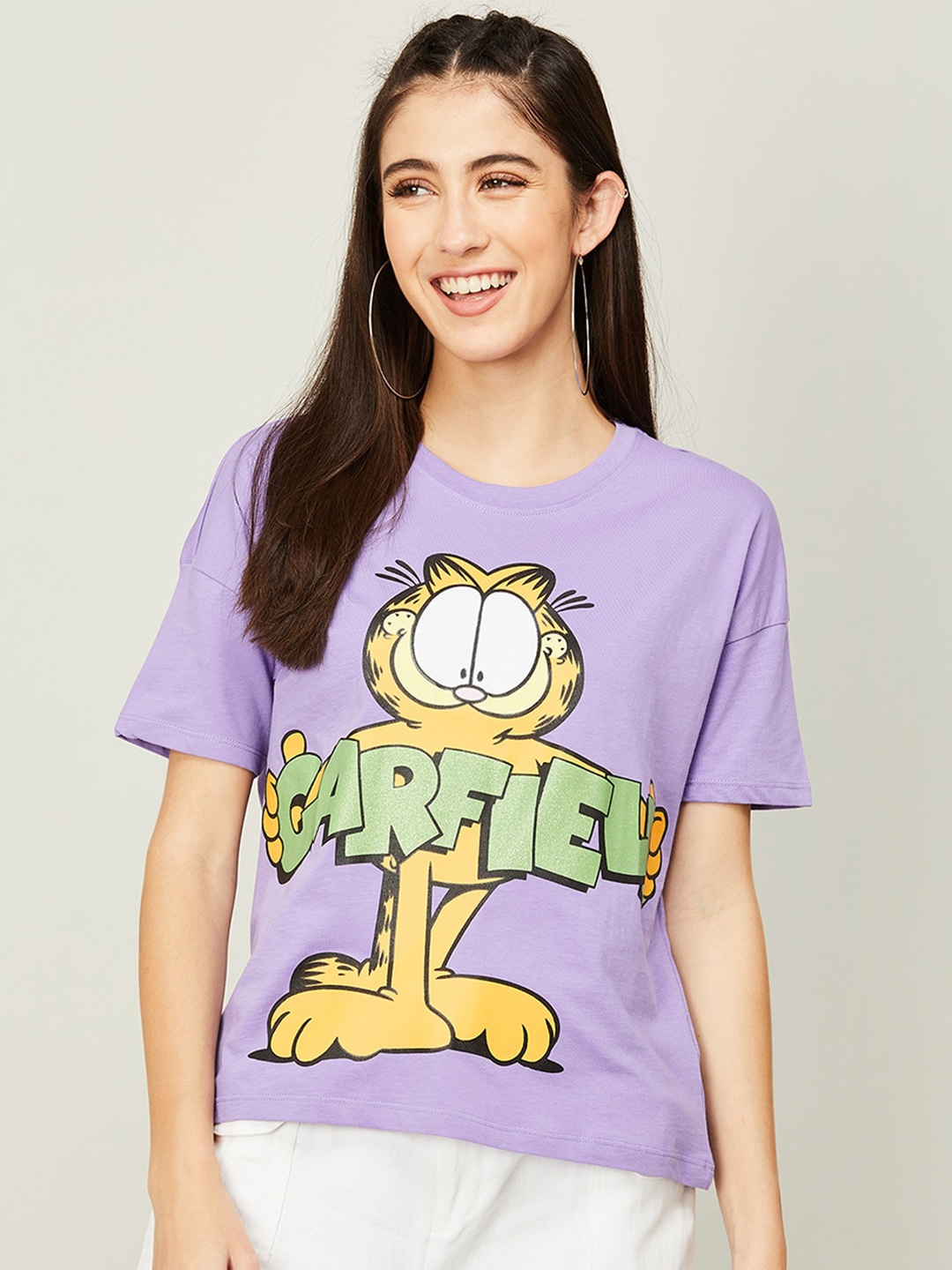 

Ginger by Lifestyle Women Garfield Printed Cotton T-shirt, Lavender