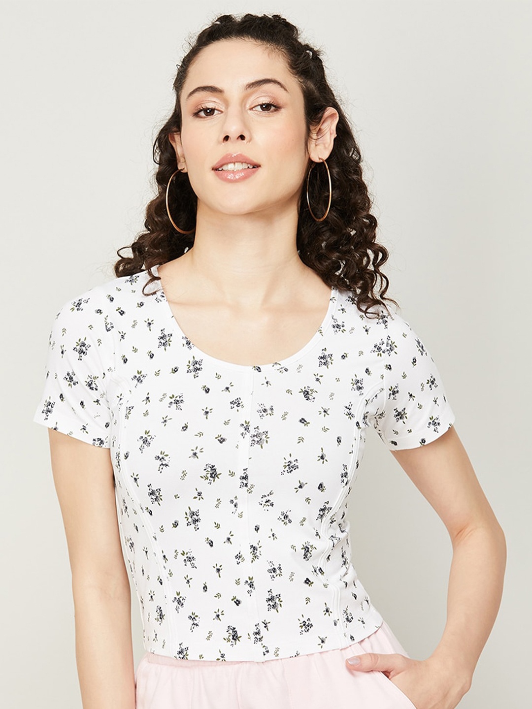 

Ginger by Lifestyle Women Floral Printed Cotton T-shirt, White