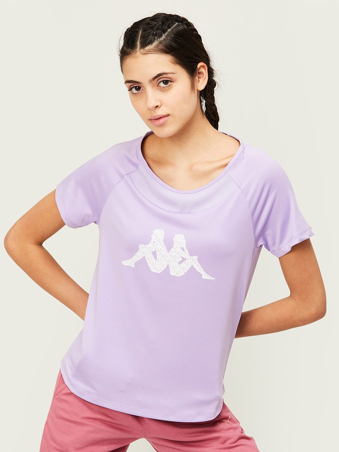 

Kappa Women Graphic Printed Raglan Sleeve Slim Fit T-shirt, Purple