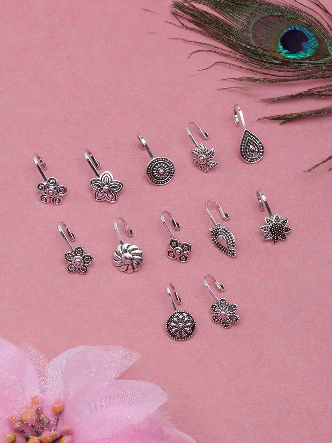 

DIVA WALK Set Of 12 Oxidised Silver-Plated Nosepin