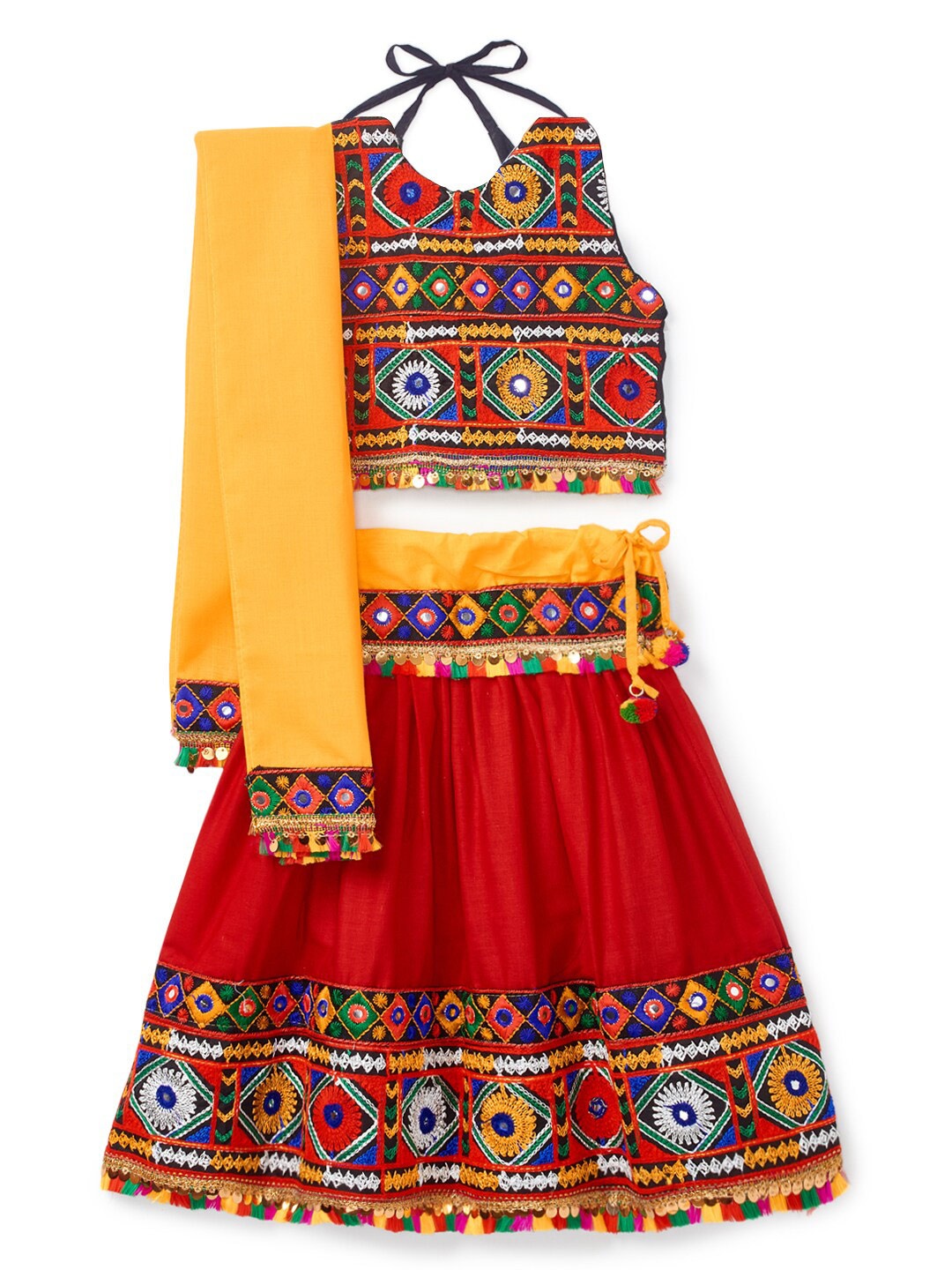 

BANJARA INDIA Girls Embroidered Ready to Wear Cotton Lehenga & Blouse With Dupatta, Red