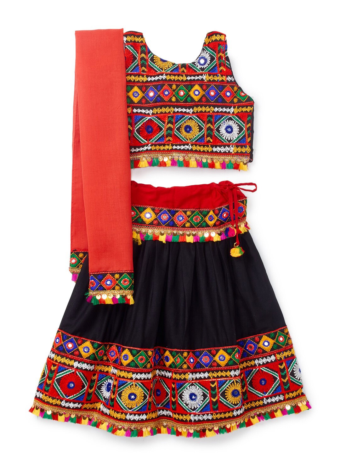 

BANJARA INDIA Girls Embroidered Thread Work Ready to Wear Lehenga & Blouse With Dupatta, Black