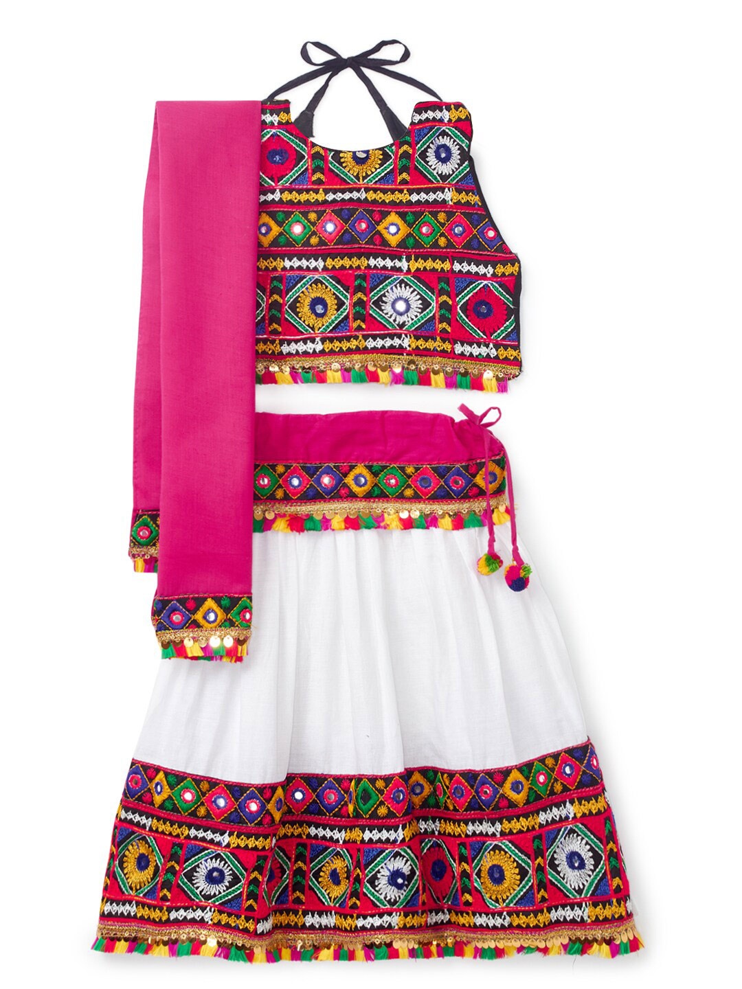 

BANJARA INDIA Girls Embroidered Ready to Wear Lehenga & Blouse With Dupatta, White