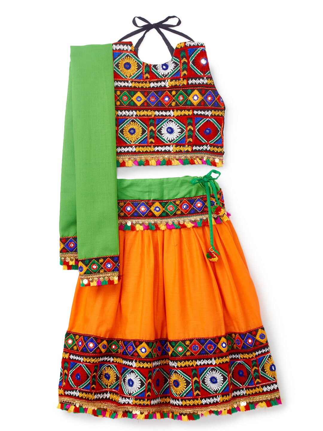 

BANJARA INDIA Girls Embroidered Ready to Wear Cotton Lehenga & Blouse With Dupatta, Orange