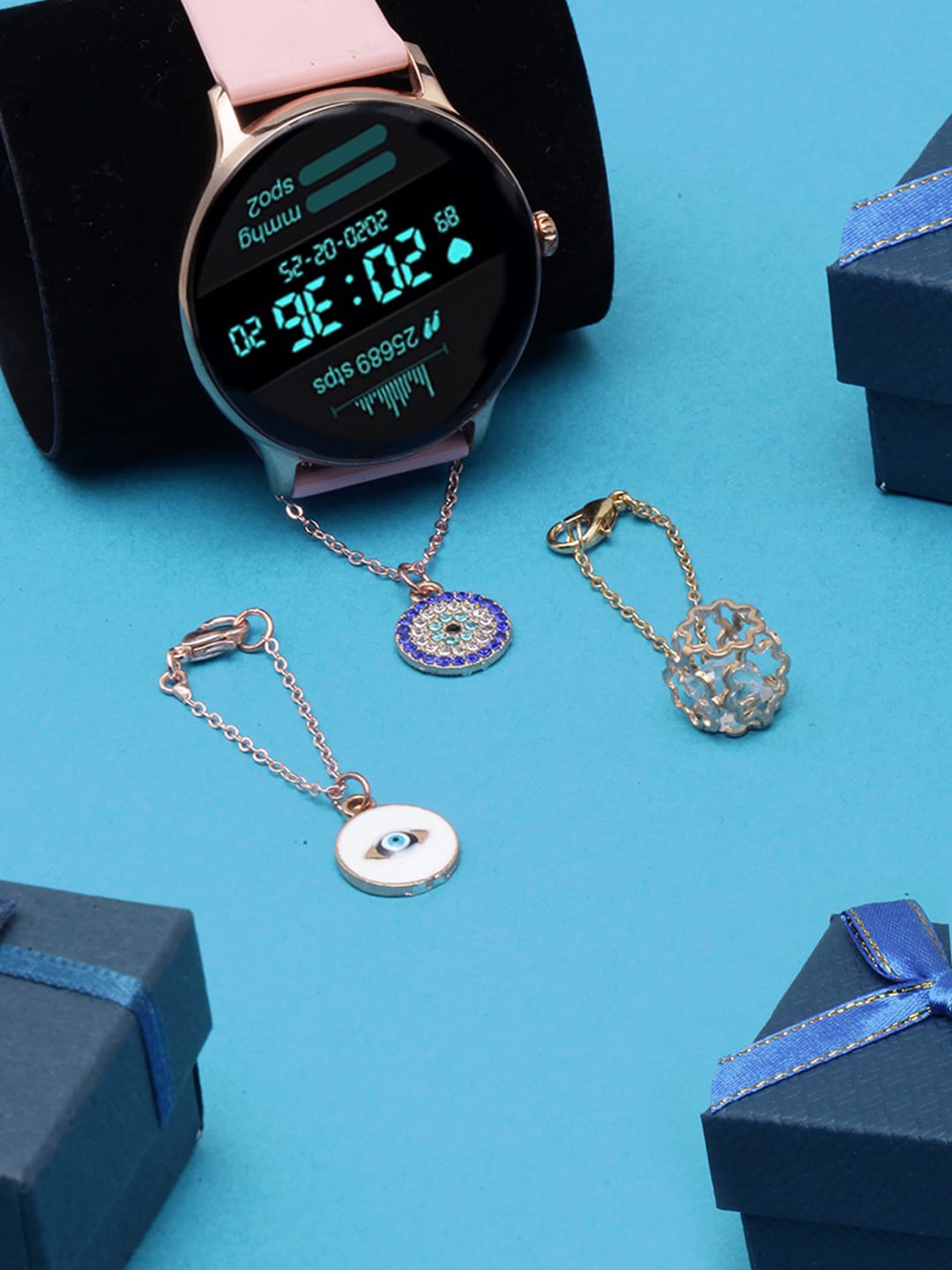 

DIVA WALK Women Set Of 3 Gold-Plated Stone-Studded Evil Eye Enamelled Watch Charms, White