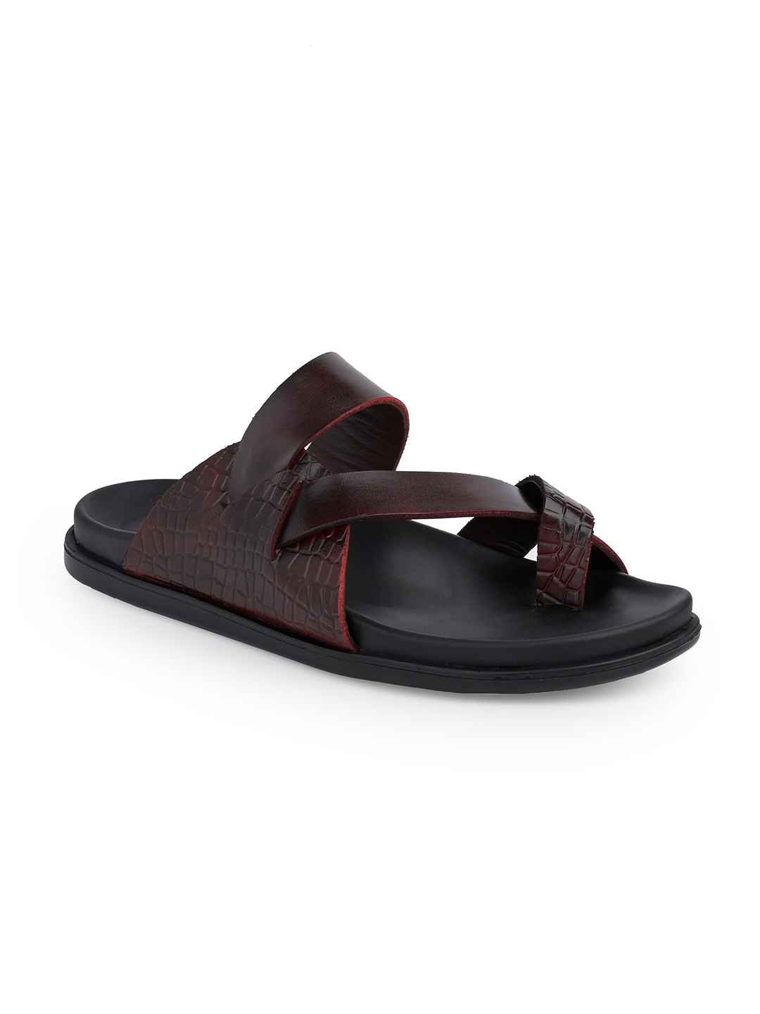 

birgos Men Leather Comfort Sandals, Burgundy