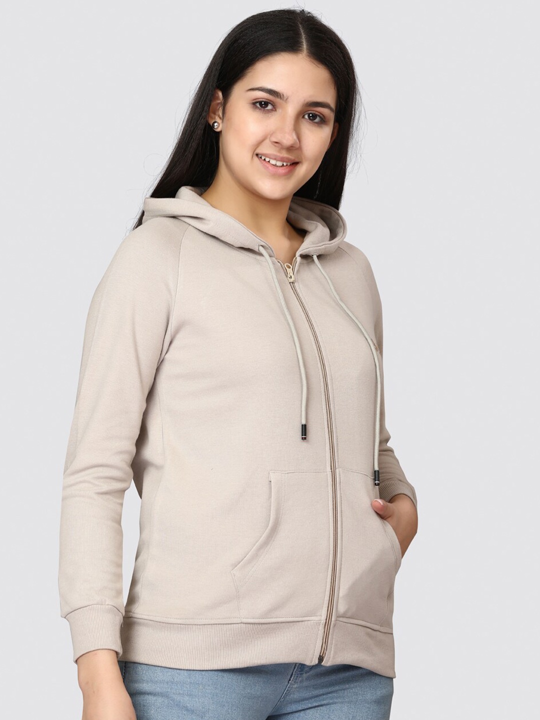 

TITTLI Women Hooded Front Open Sweatshirt, Cream
