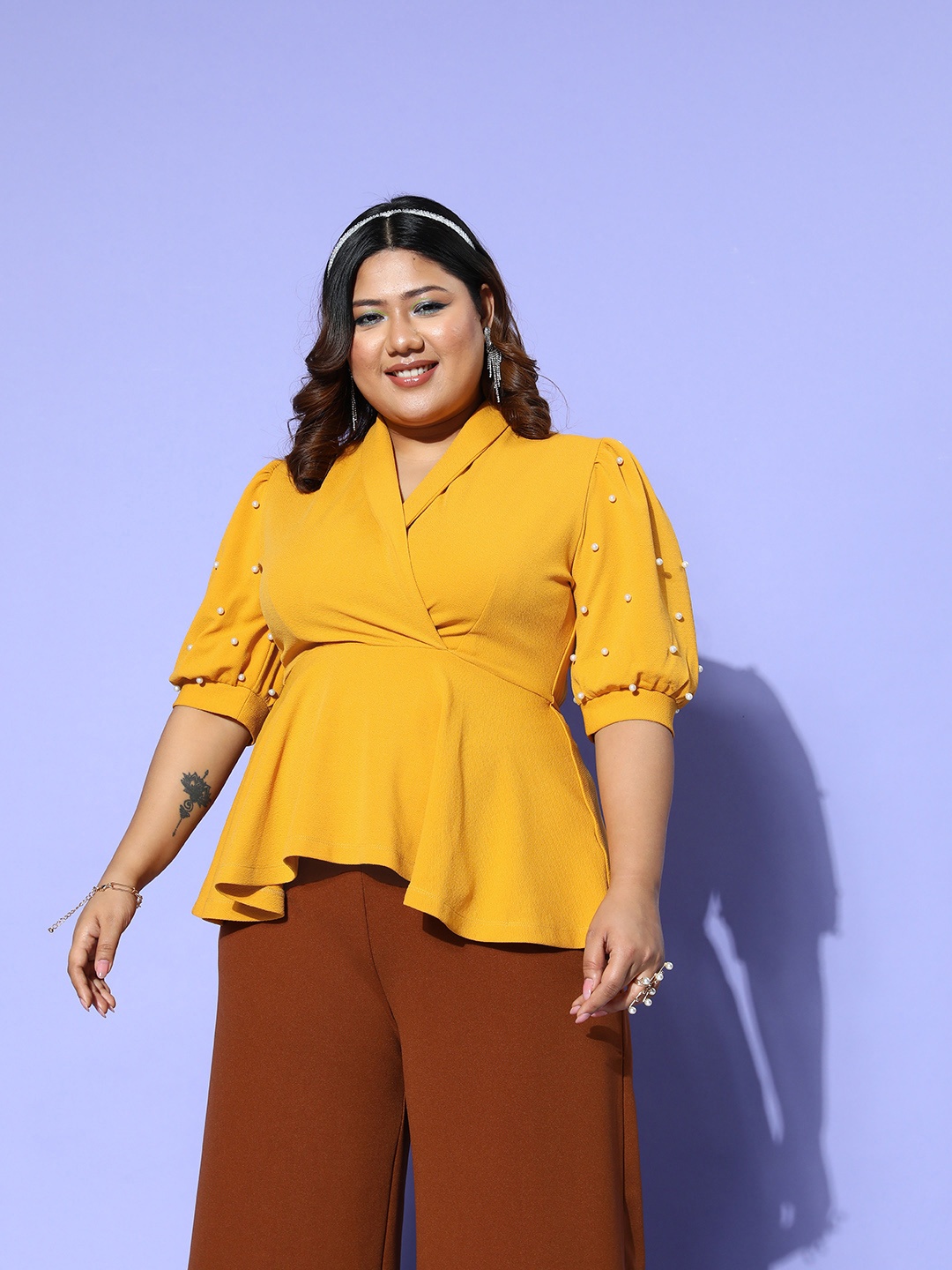 

CURVE BY KASSUALLY Plus Size Peplum Top, Mustard