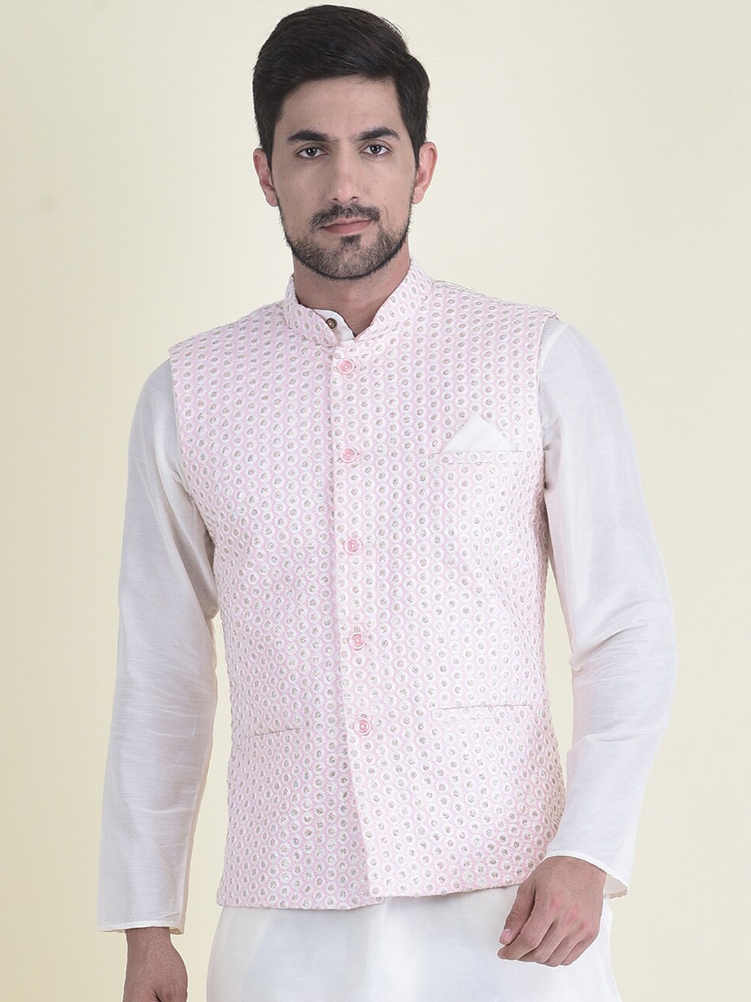 

HOUSE OF DEYANN Men Embroidered Nehru Jacket, Pink