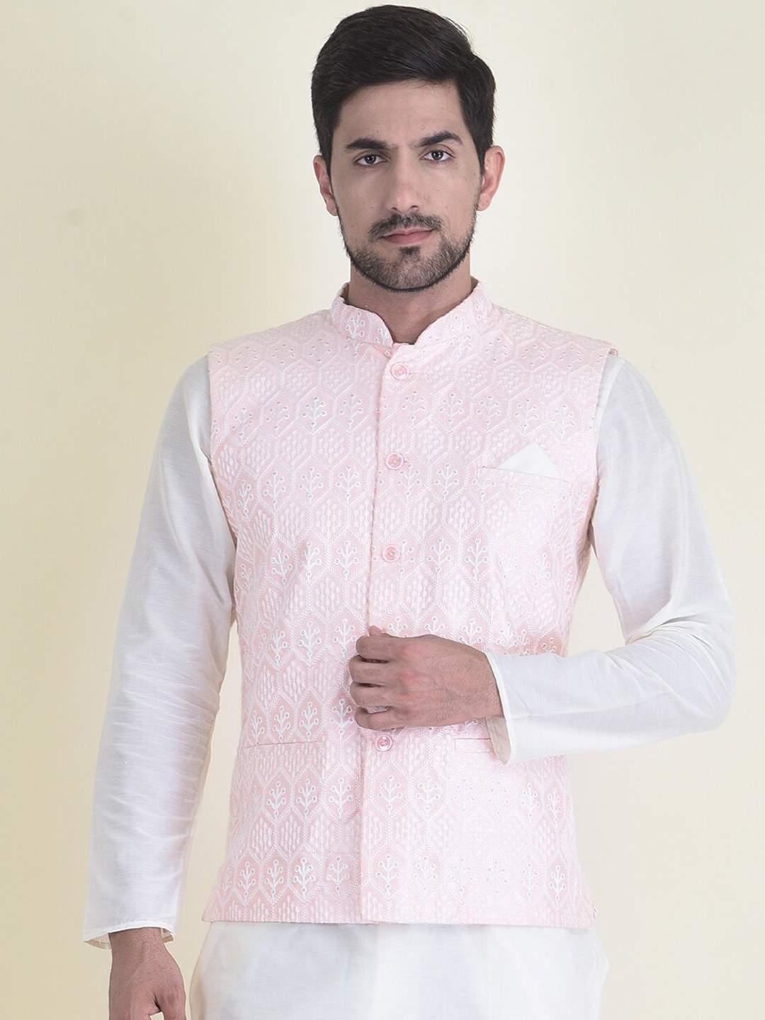 

HOUSE OF DEYANN Men Embellished Nehru Jacket, Pink