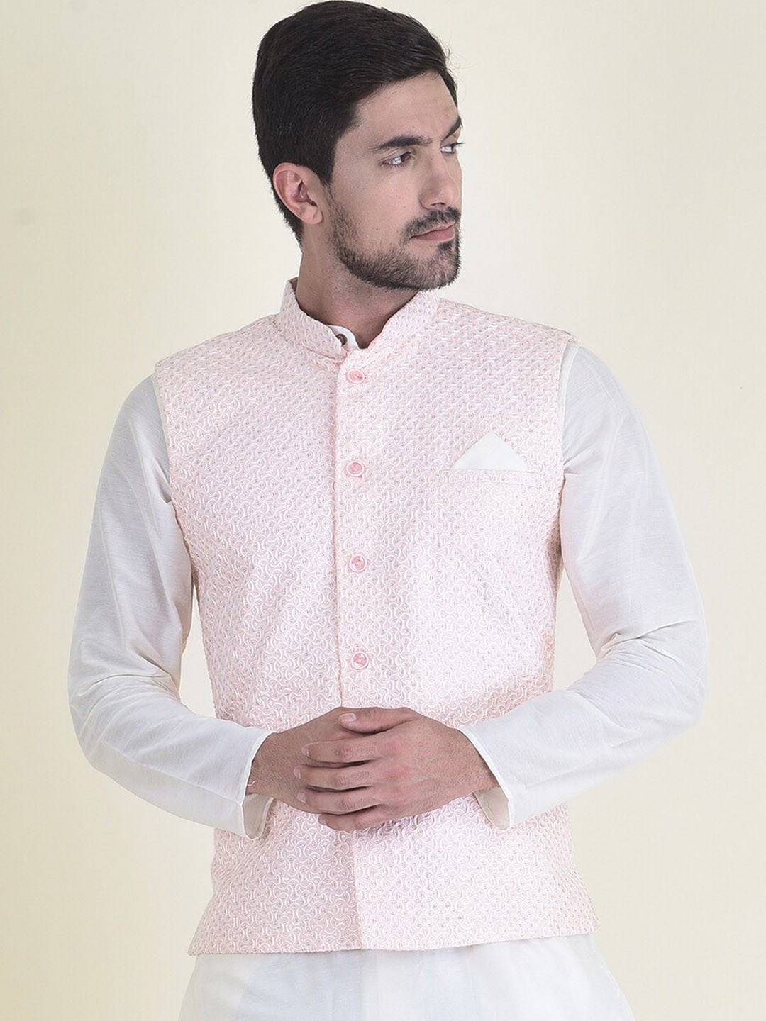 

HOUSE OF DEYANN Men Embroidered Nehru Jacket, Pink