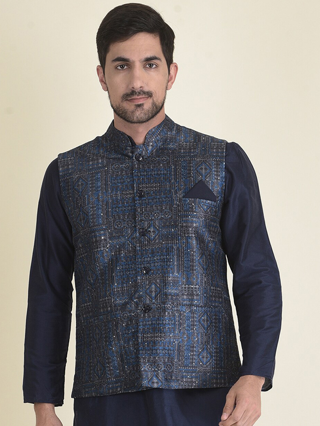 

HOUSE OF DEYANN Men Printed Nehru Jackets, Blue
