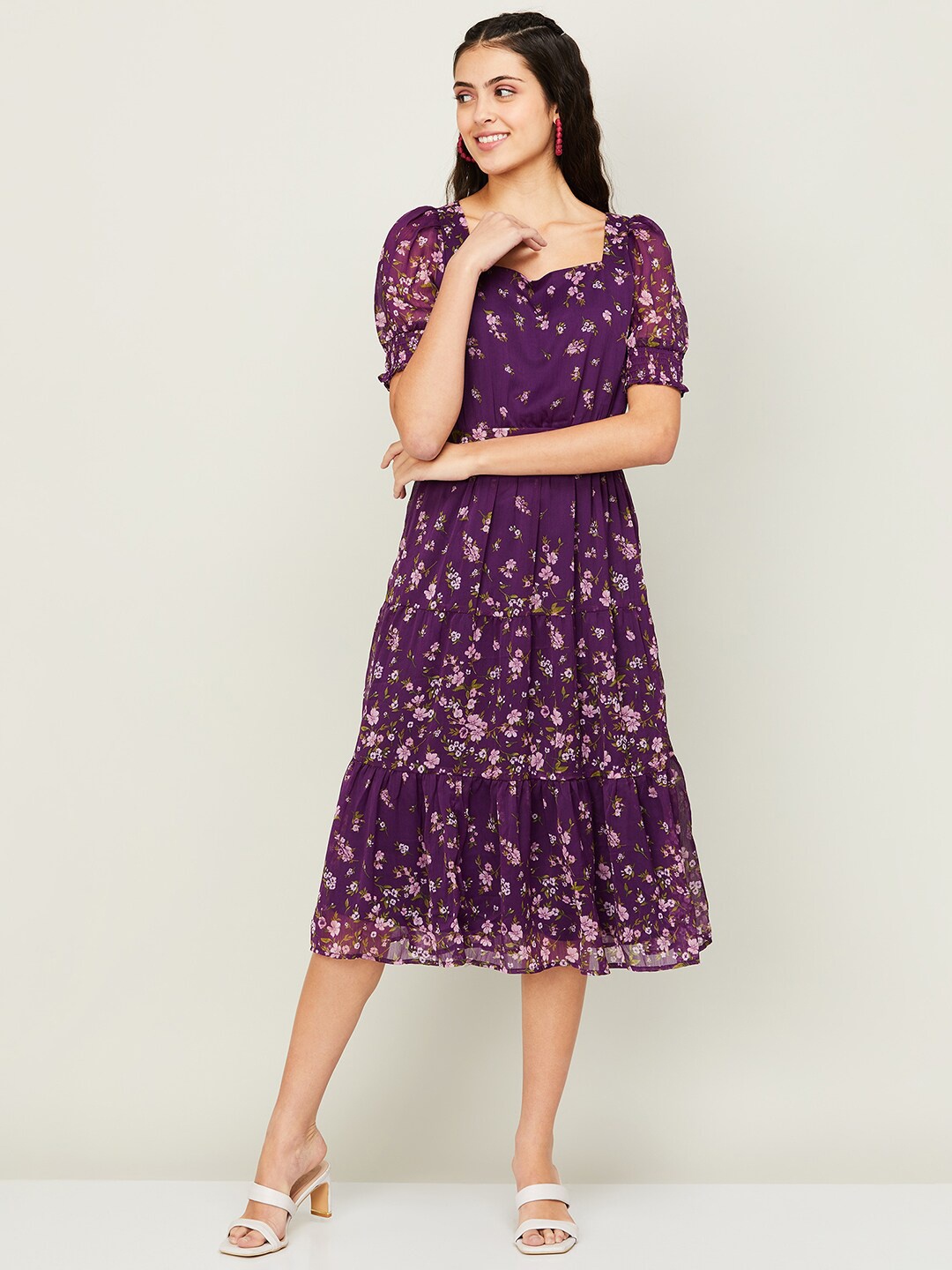 

CODE by Lifestyle Floral Printed Tiered Midi Dress, Purple