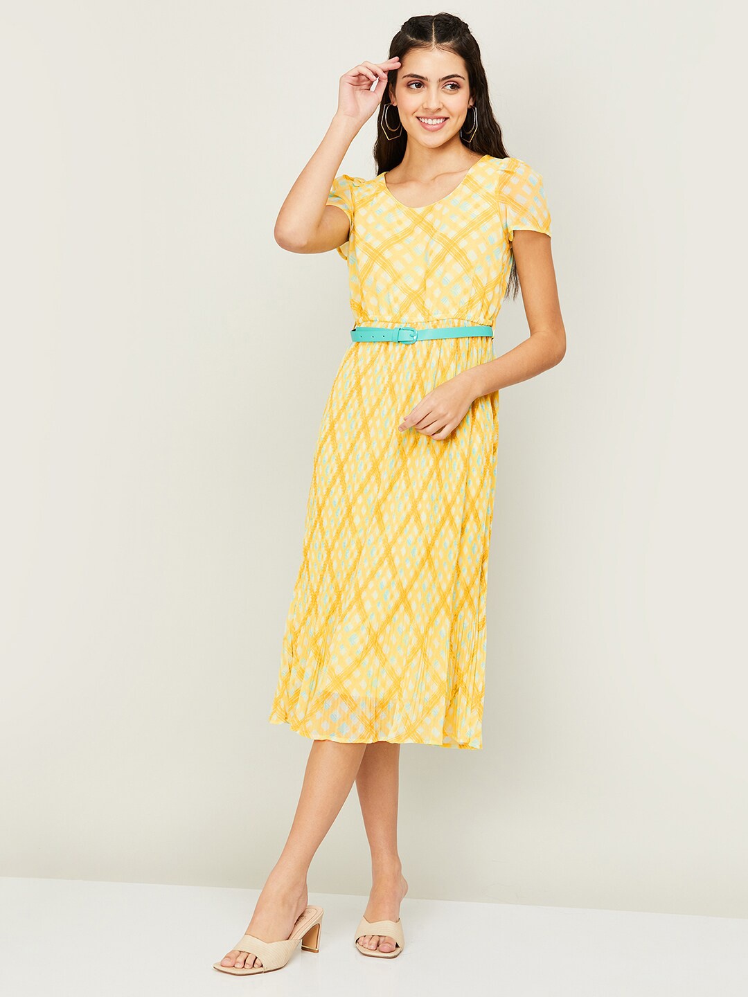 

CODE by Lifestyle Checked A-Line Midi Dress, Yellow