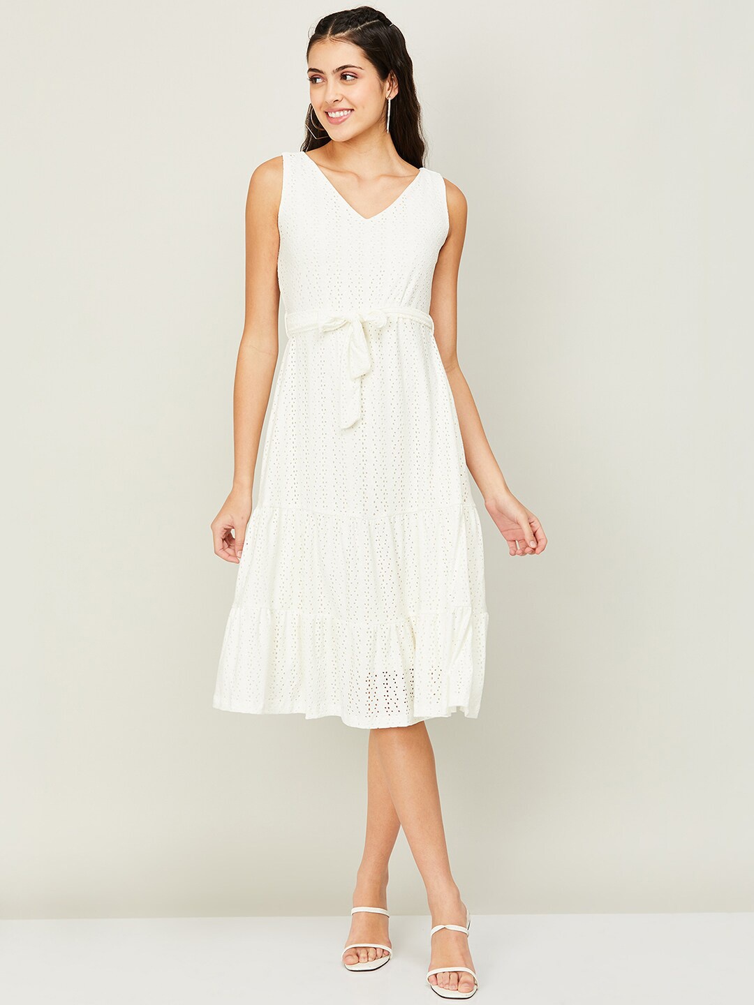 

CODE by Lifestyle Flounce Hem Belted Dress, White