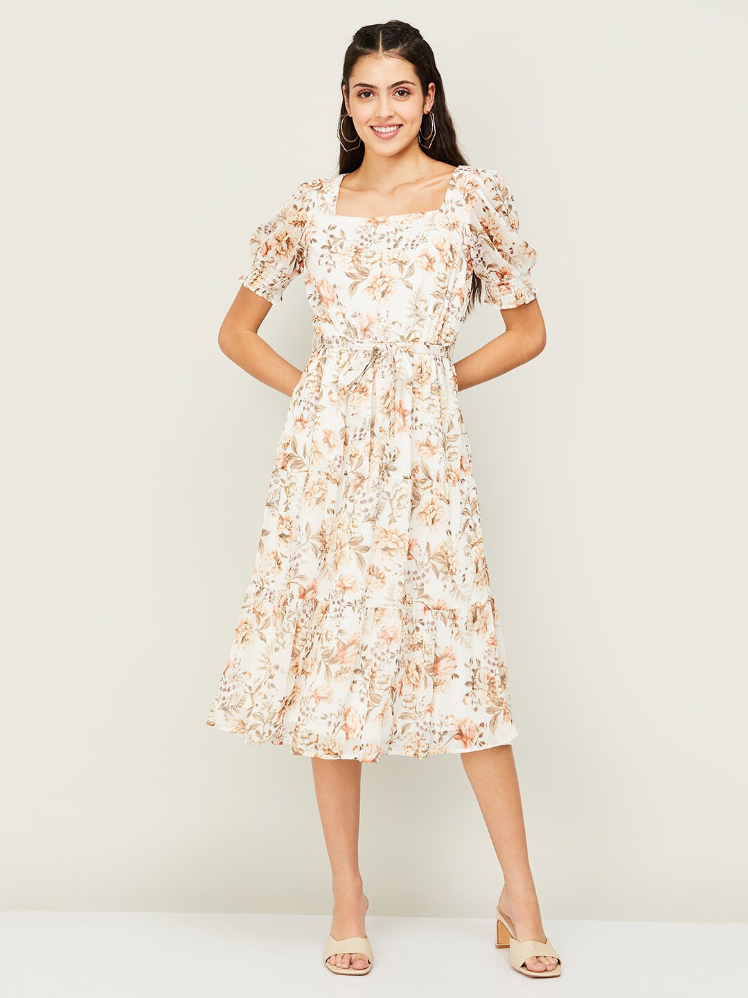 

CODE by Lifestyle Floral A-Line Midi Dress, White