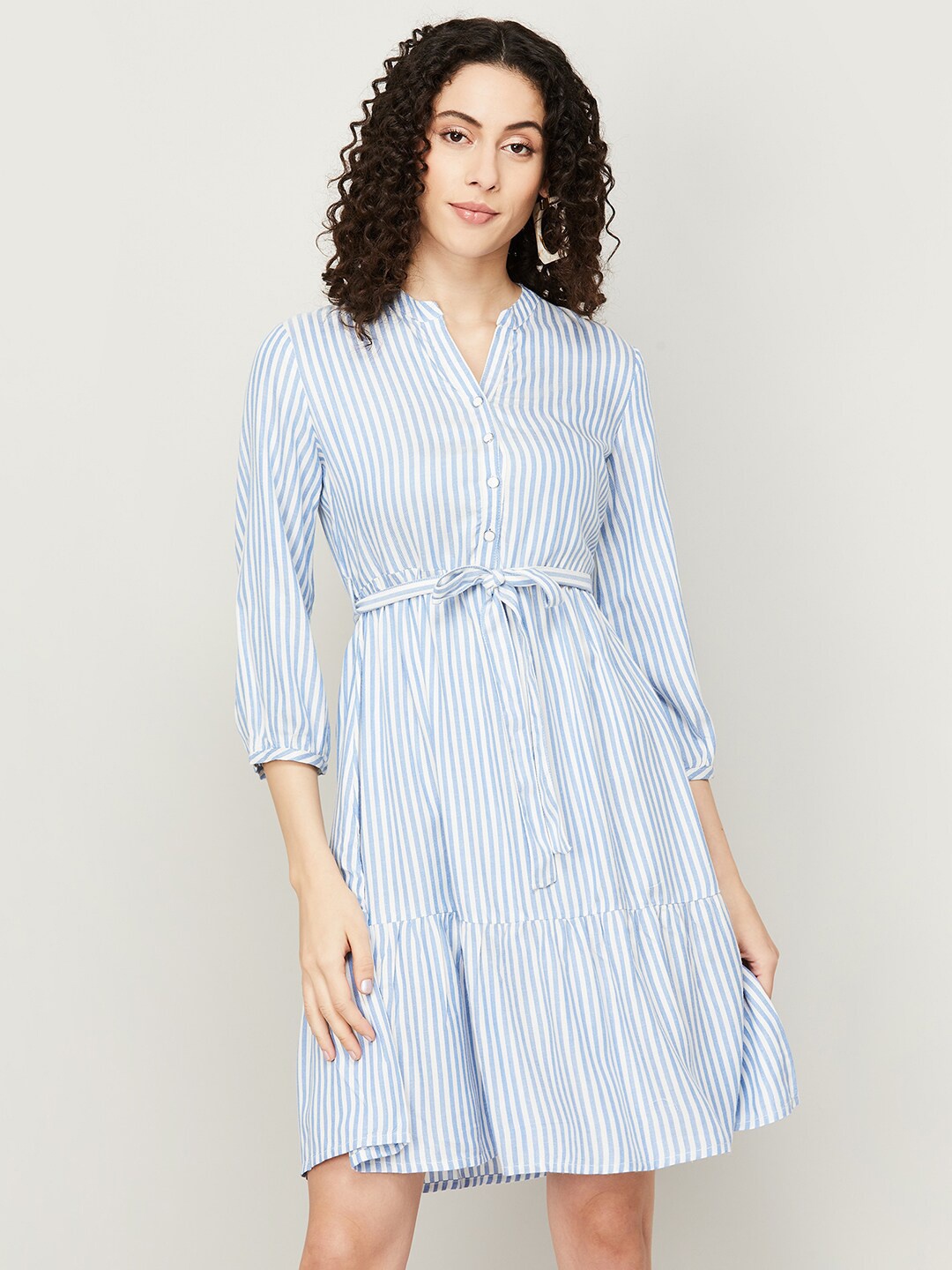 

Fame Forever by Lifestyle Striped Puff Sleeves Dress, White