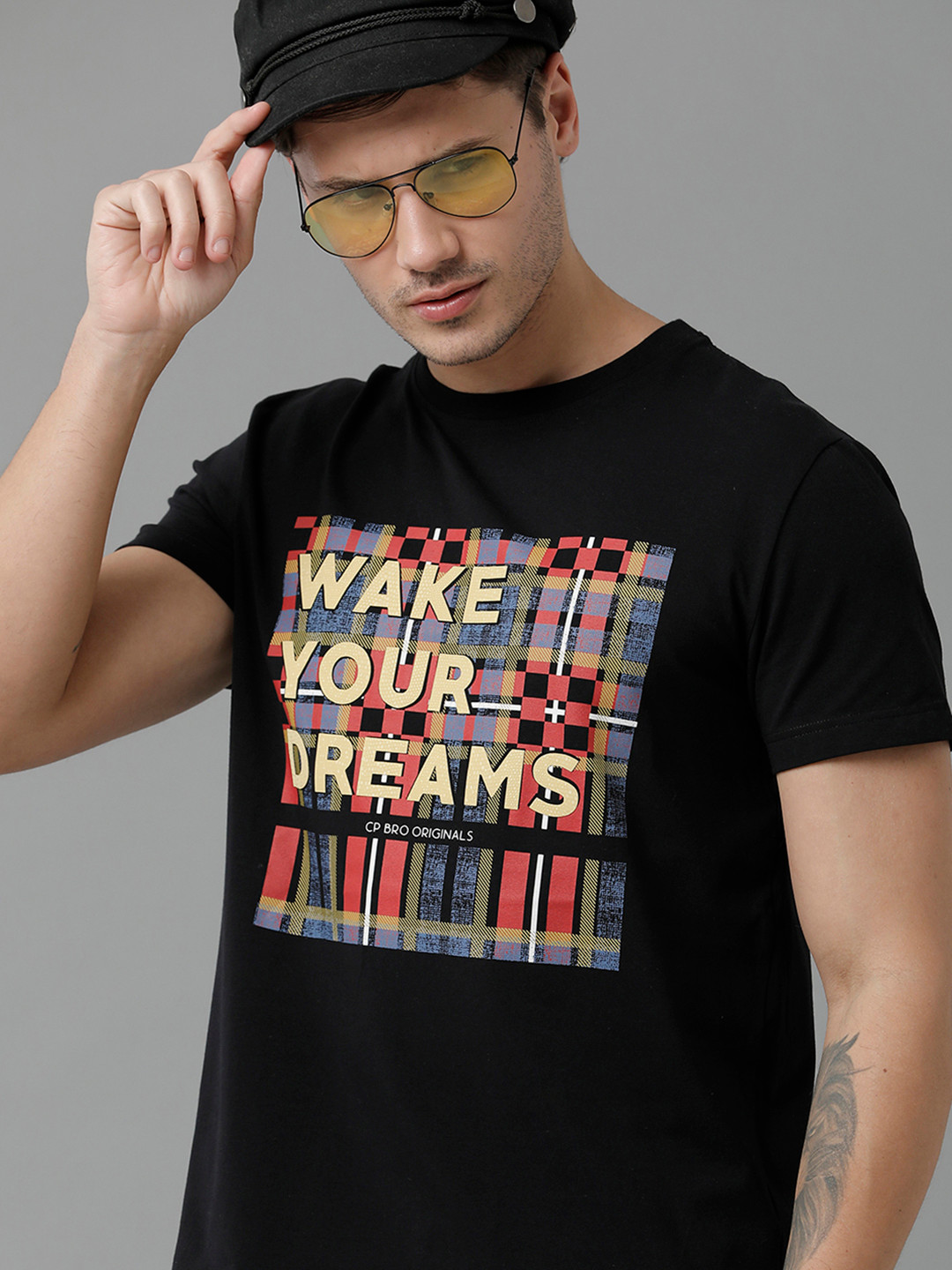 

CP BRO Men Typography Printed Slim Fit Cotton T-shirt, Black