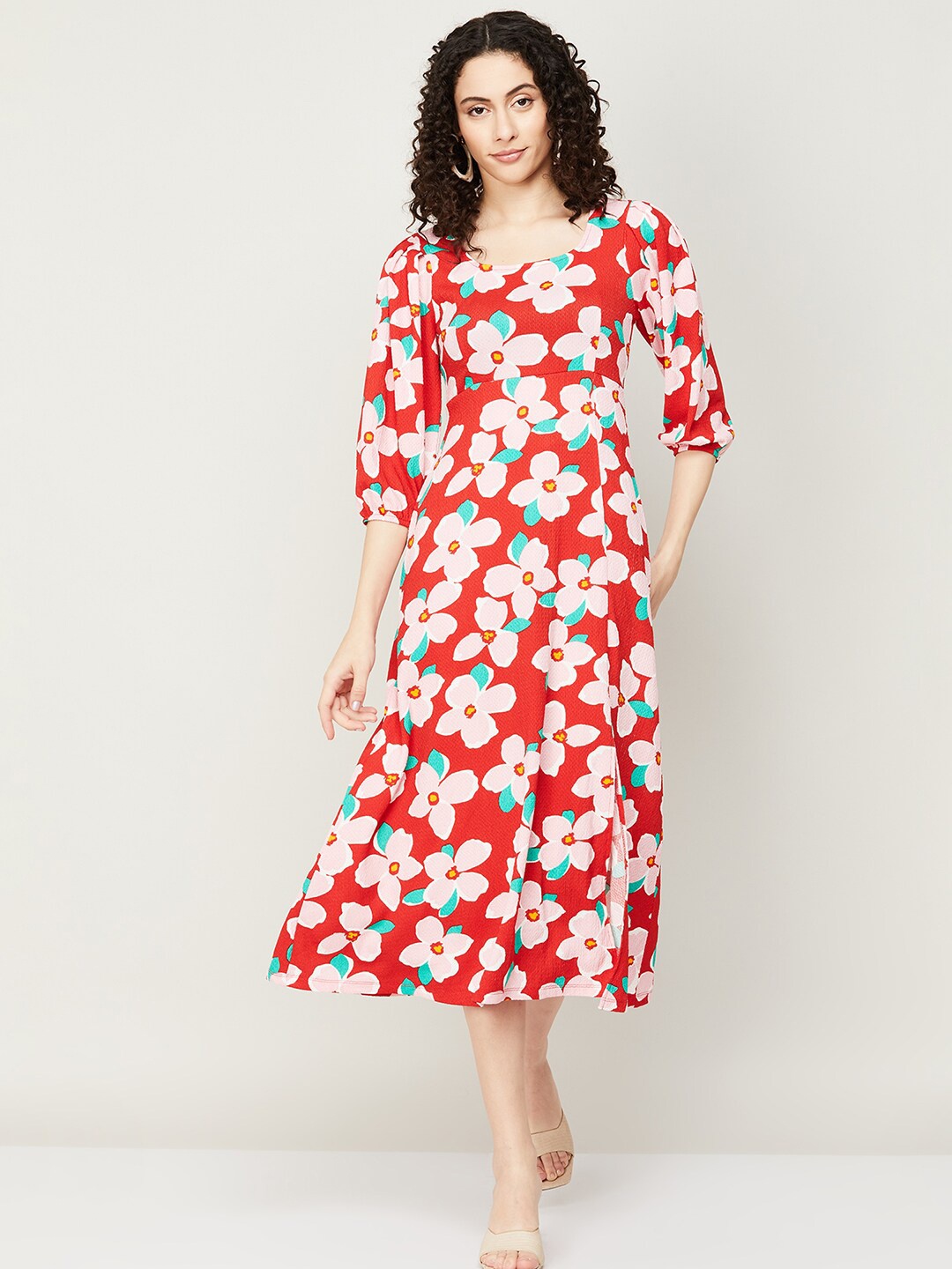 

Ginger by Lifestyle Floral Printed Fit And Flare Midi Dress, Red