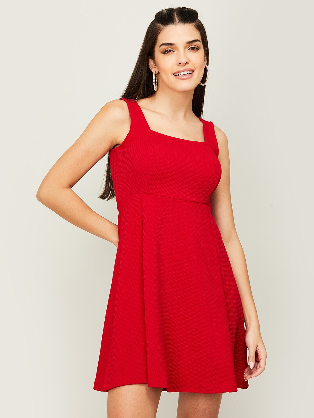 

Ginger by Lifestyle Square Neck Fit And Flare Dress, Red