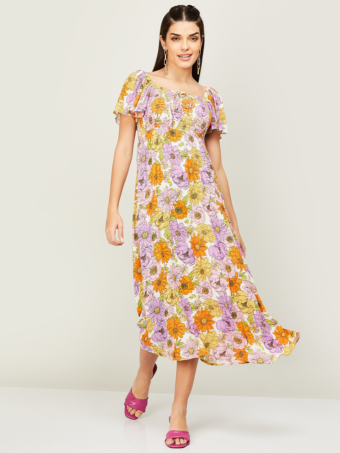 

Ginger by Lifestyle Floral A-Line Midi Dress, Orange