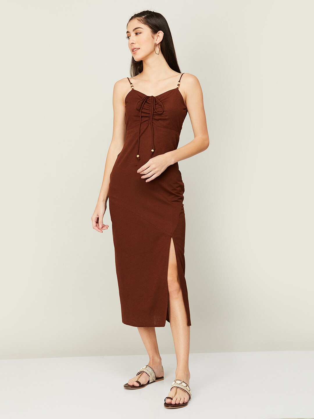 

Ginger by Lifestyle Sheath Midi Cotton Dress, Brown