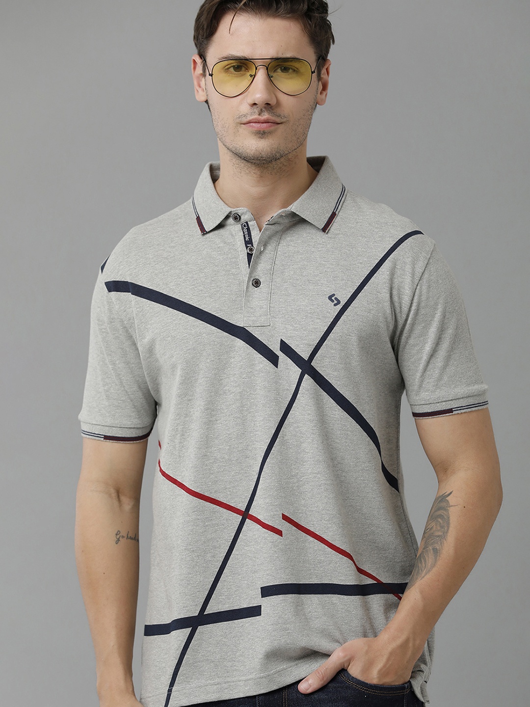 

Classic Polo Men Geometric Printed Polo Slim Fit T-shirt, Grey