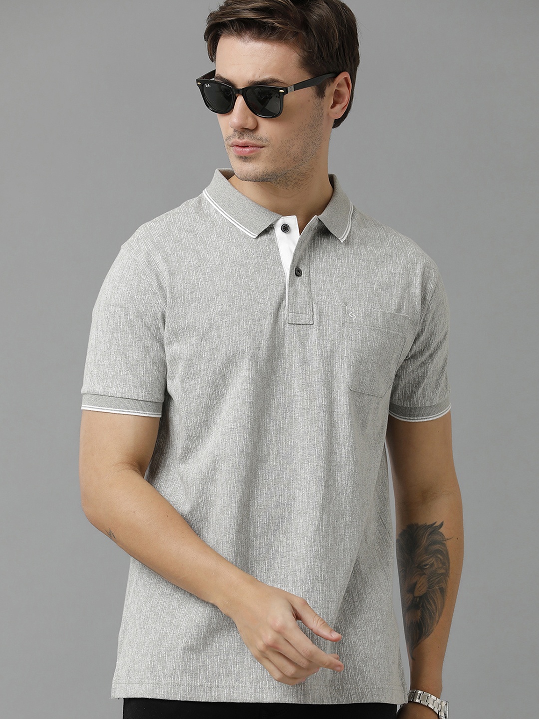 

Classic Polo Men Polo Collar Cotton T-shirt, Grey melange