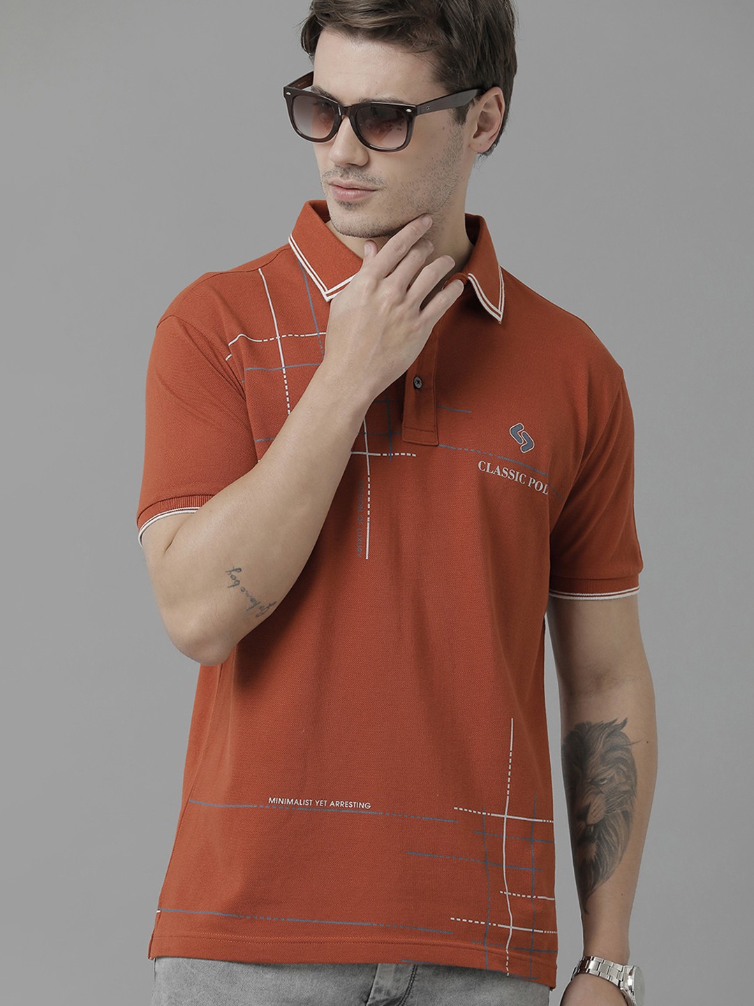 

Classic Polo Men Printed Polo Collar Cotton T-shirt, Red